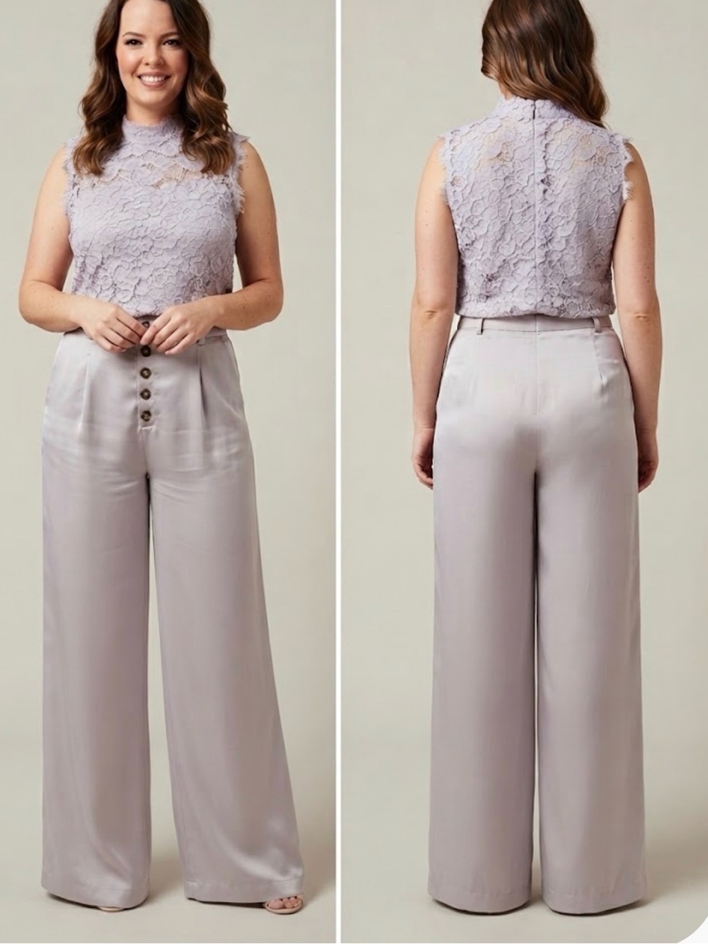 White House Black Market Lavender Lace Top Size 14 & Topshop Pants Size 8